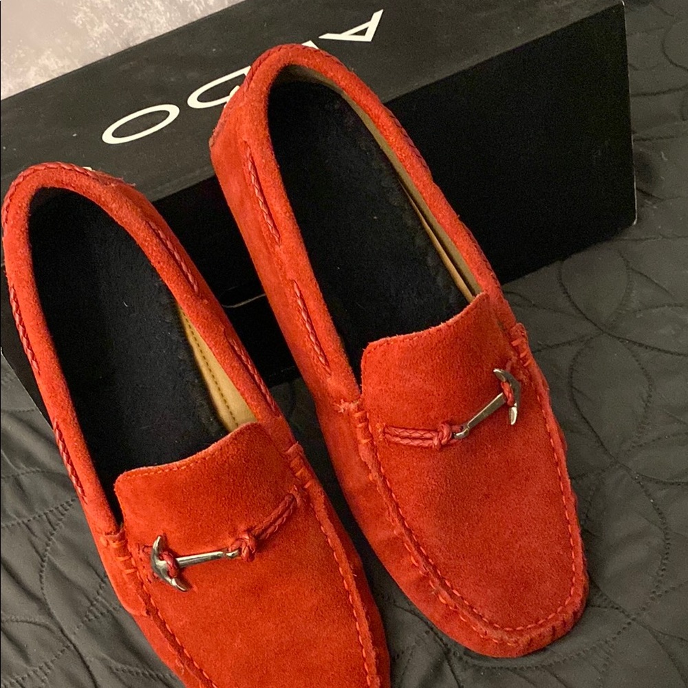 Aldo Red Suede Slip-On Loafers with Horsebit Detail